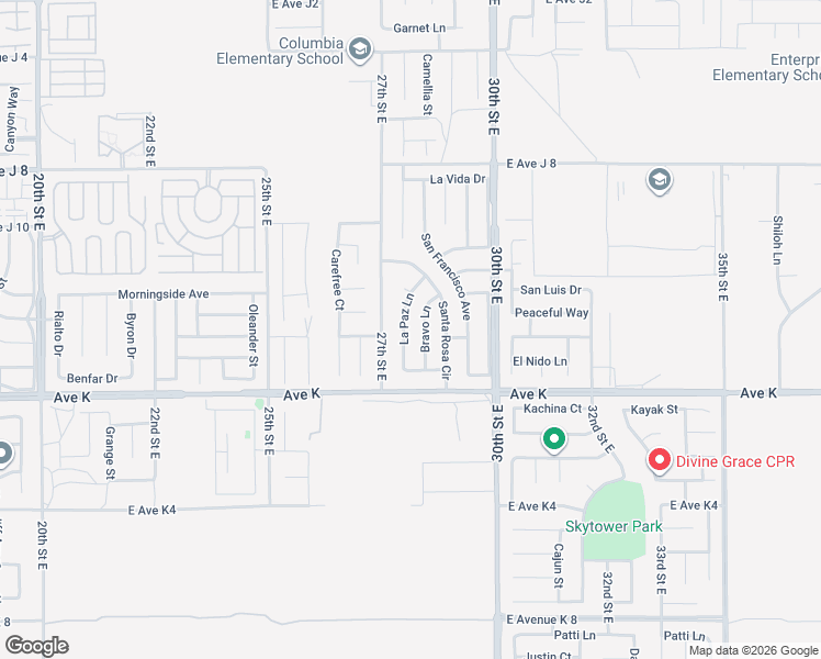 map of restaurants, bars, coffee shops, grocery stores, and more near 43655 Bravo Lane in Lancaster