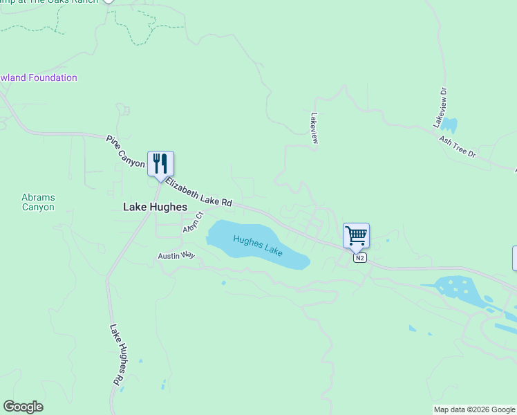 map of restaurants, bars, coffee shops, grocery stores, and more near 17818 County Highway N2 in Lake Hughes