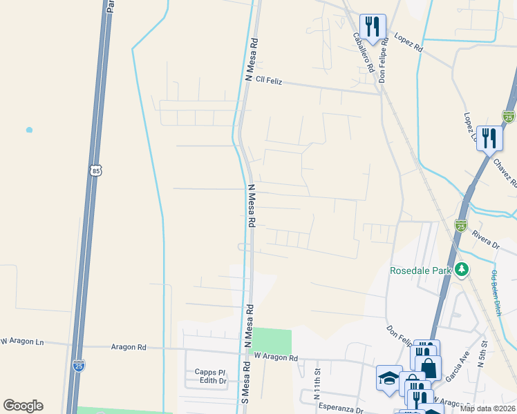 map of restaurants, bars, coffee shops, grocery stores, and more near Vista De Colores in Belen