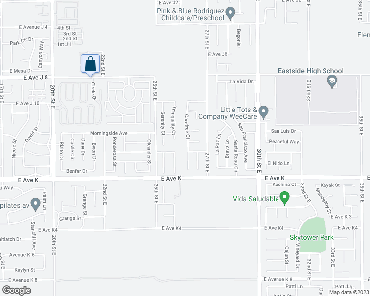 map of restaurants, bars, coffee shops, grocery stores, and more near 43707 Carefree Court in Lancaster