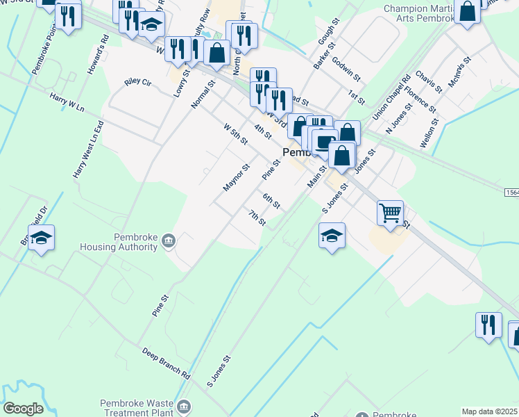 map of restaurants, bars, coffee shops, grocery stores, and more near 612-618 7th Street in Pembroke