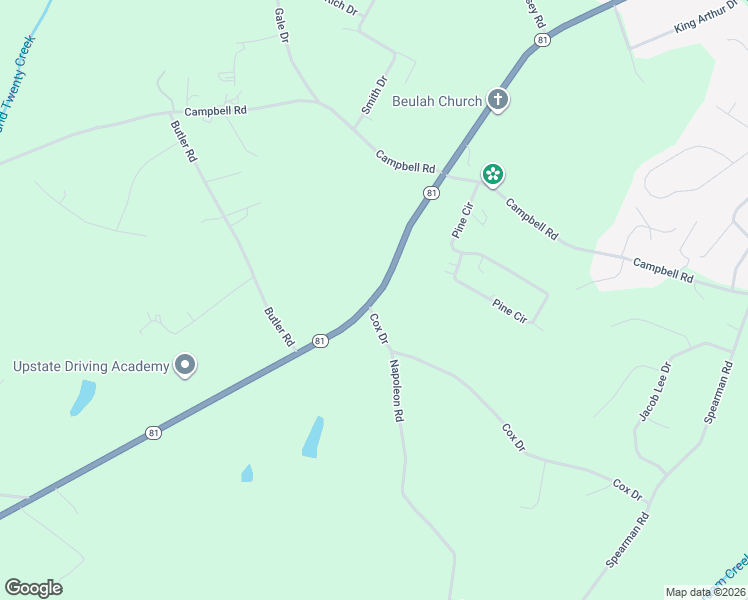 map of restaurants, bars, coffee shops, grocery stores, and more near 6101 South Carolina 81 in Williamston