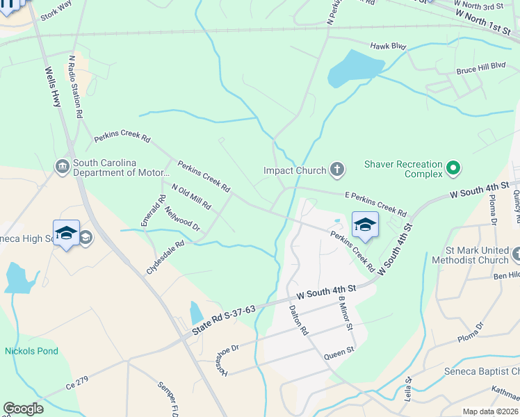 map of restaurants, bars, coffee shops, grocery stores, and more near 699 Perkins Creek Road in Seneca