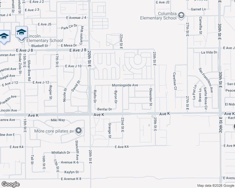 map of restaurants, bars, coffee shops, grocery stores, and more near 43718 Byron Drive in Lancaster