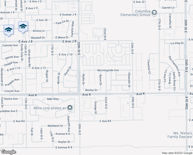 map of restaurants, bars, coffee shops, grocery stores, and more near 43732 Dana Drive in Lancaster