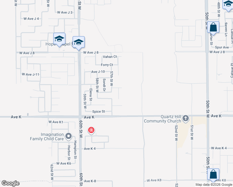 map of restaurants, bars, coffee shops, grocery stores, and more near 43727 Verella Court in Lancaster