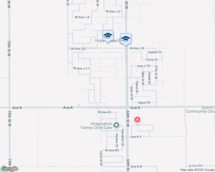 map of restaurants, bars, coffee shops, grocery stores, and more near 6120 Avenue J-13 in Lancaster