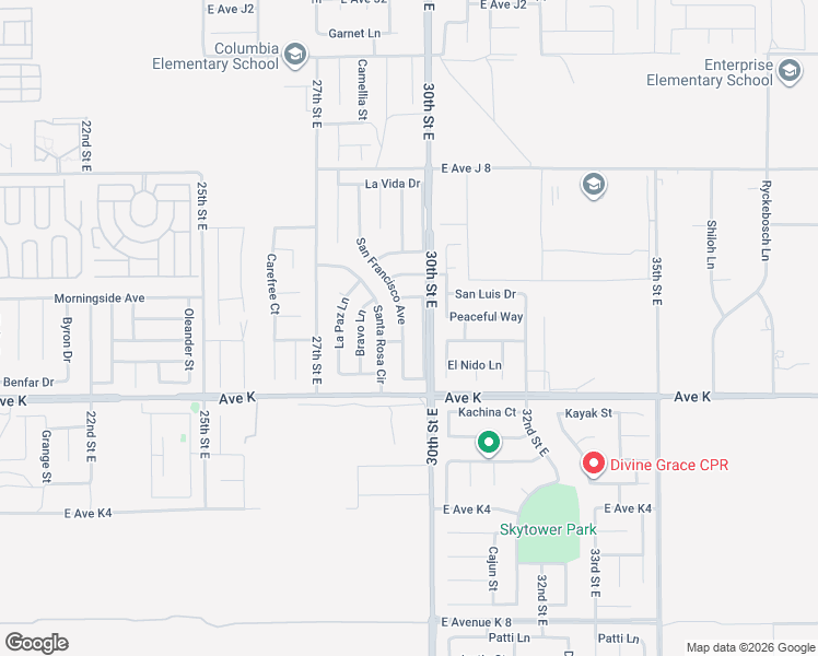 map of restaurants, bars, coffee shops, grocery stores, and more near 43716 San Francisco Avenue in Lancaster