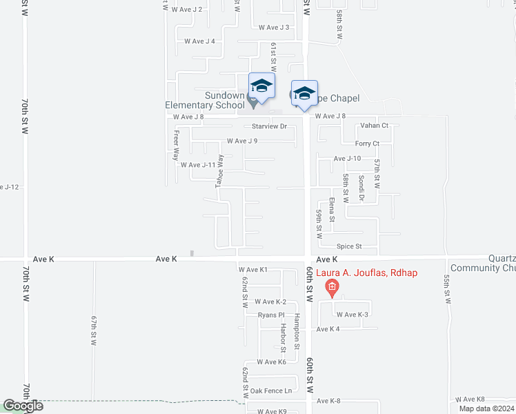 map of restaurants, bars, coffee shops, grocery stores, and more near 6128 West Avenue J13 in Lancaster