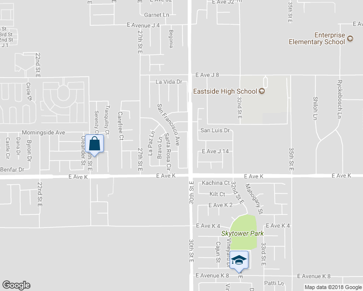 map of restaurants, bars, coffee shops, grocery stores, and more near 43716 San Francisco Avenue in Lancaster