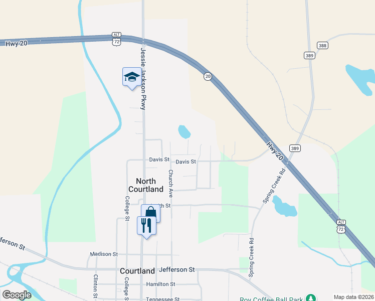 map of restaurants, bars, coffee shops, grocery stores, and more near 1236 Ron McNair Avenue in Courtland