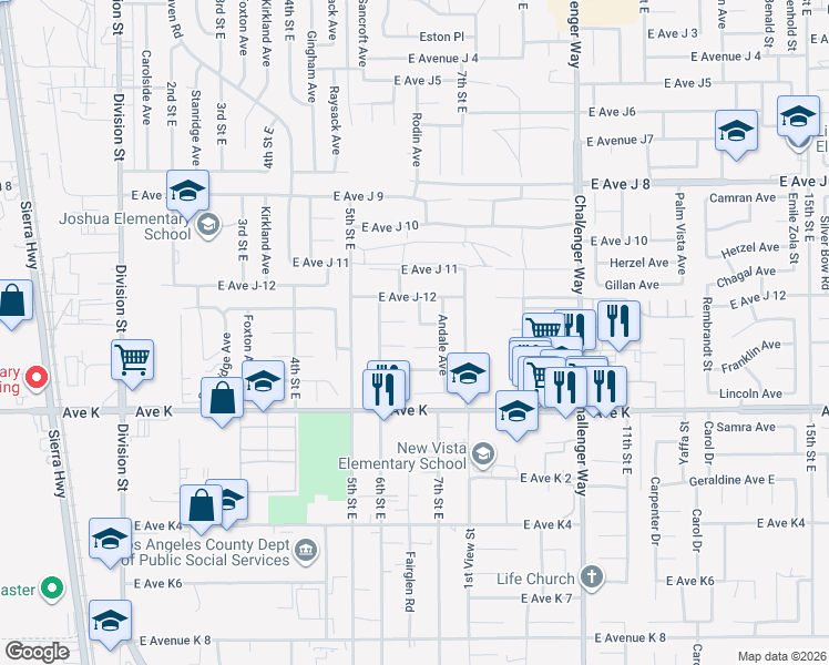 map of restaurants, bars, coffee shops, grocery stores, and more near 634 Beverly Court in Lancaster