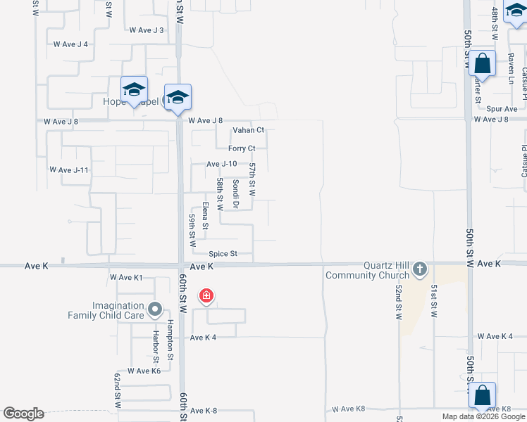 map of restaurants, bars, coffee shops, grocery stores, and more near 43733 Verella Court in Lancaster