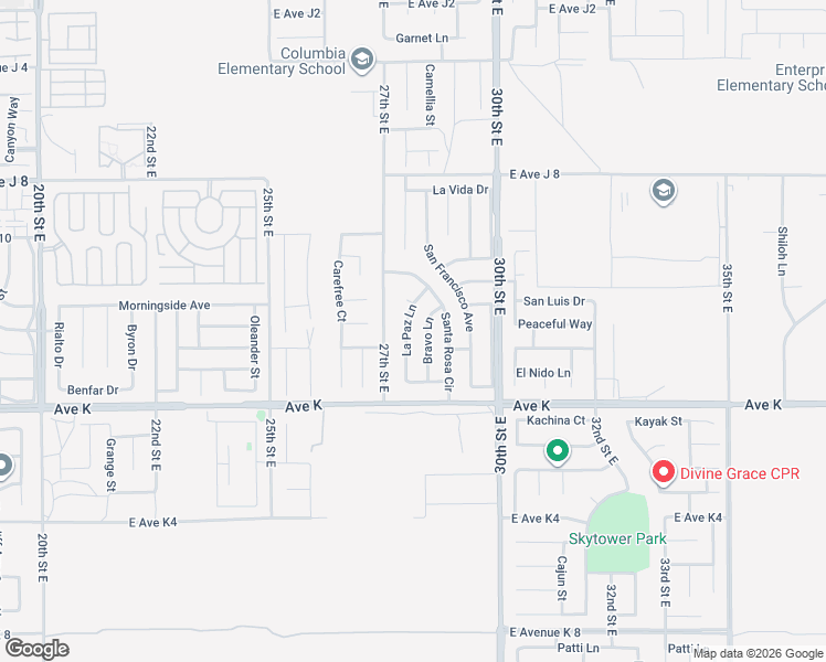 map of restaurants, bars, coffee shops, grocery stores, and more near 43716 La Paz Lane in Lancaster