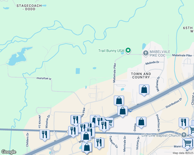 map of restaurants, bars, coffee shops, grocery stores, and more near 10 Mabelvale Drive in Little Rock