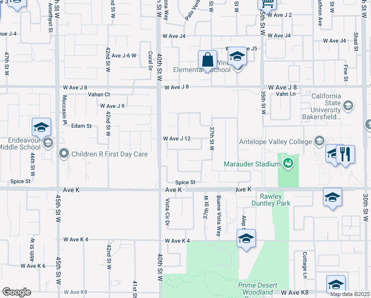 map of restaurants, bars, coffee shops, grocery stores, and more near 3745 West Avenue J 14 in Lancaster