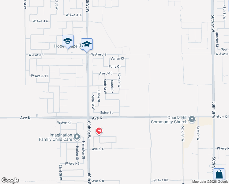 map of restaurants, bars, coffee shops, grocery stores, and more near 5739 West Avenue J14 in Lancaster