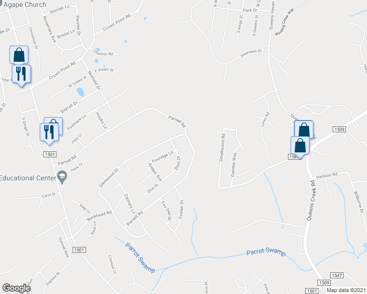map of restaurants, bars, coffee shops, grocery stores, and more near 300 Foxridge Lane in Hubert