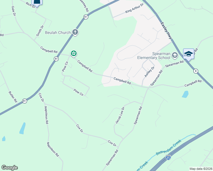 map of restaurants, bars, coffee shops, grocery stores, and more near 102 Roosevelt Road in Pelzer
