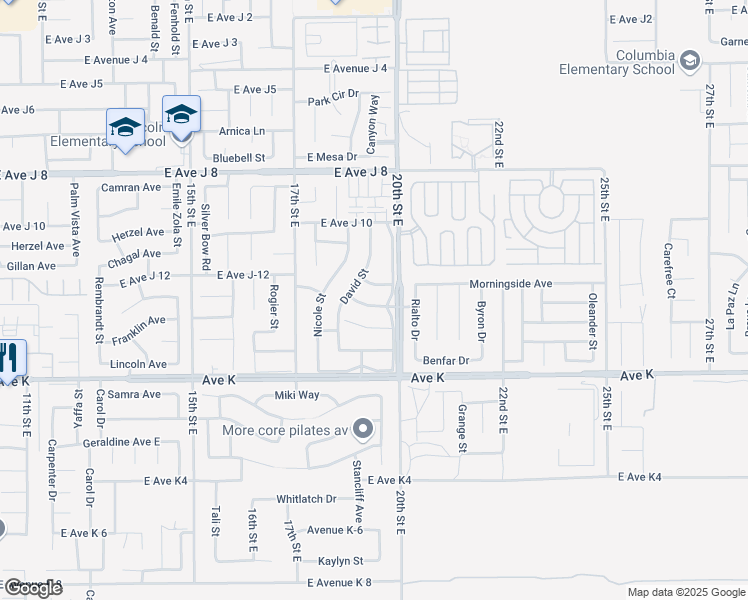 map of restaurants, bars, coffee shops, grocery stores, and more near 1831 Acosta Avenue in Lancaster