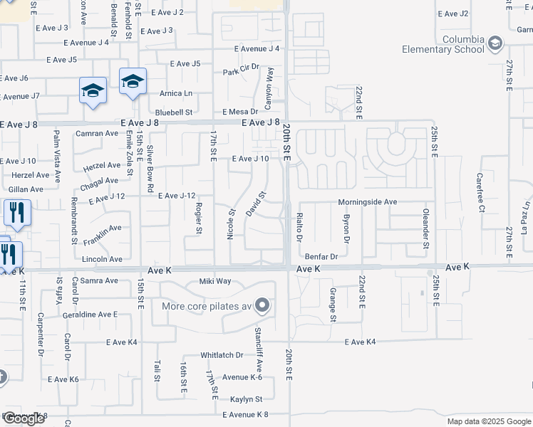 map of restaurants, bars, coffee shops, grocery stores, and more near 1825 Acosta Avenue in Lancaster
