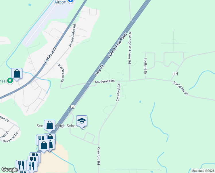 map of restaurants, bars, coffee shops, grocery stores, and more near 674 Snodgrass Road in Scottsboro