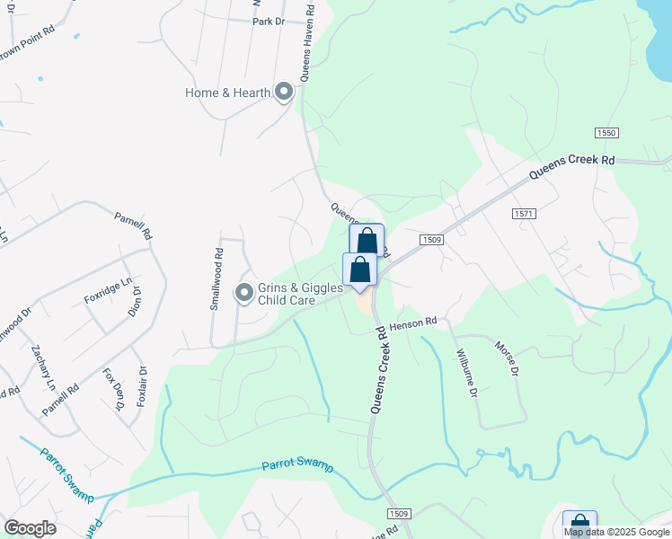 map of restaurants, bars, coffee shops, grocery stores, and more near 111 Queens Haven Road in Hubert