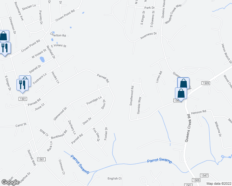 map of restaurants, bars, coffee shops, grocery stores, and more near 231 Parnell Road in Hubert
