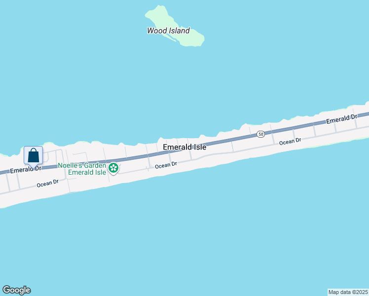 map of restaurants, bars, coffee shops, grocery stores, and more near North Carolina Highway 58 in Emerald Isle