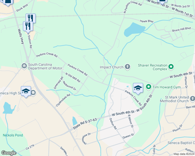 map of restaurants, bars, coffee shops, grocery stores, and more near 217 Maple Grove Road in Seneca