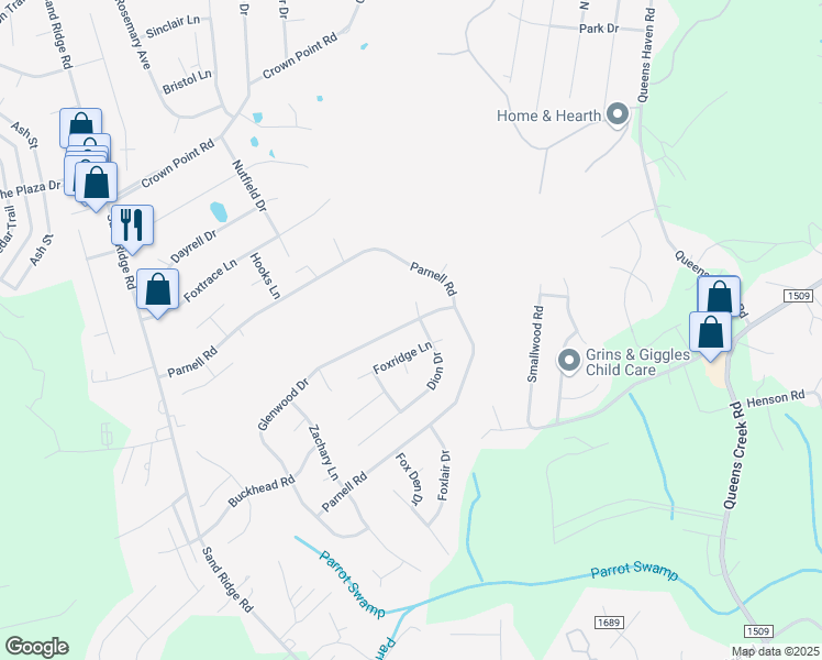 map of restaurants, bars, coffee shops, grocery stores, and more near 166 Glenwood Drive in Hubert