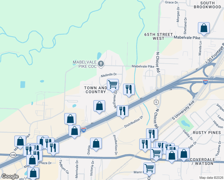 map of restaurants, bars, coffee shops, grocery stores, and more near 8001 Edwina Drive in Little Rock