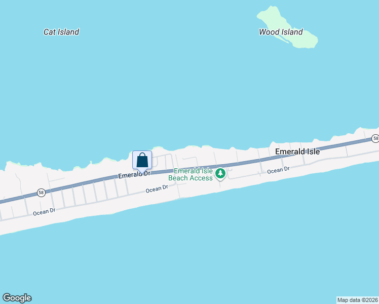 map of restaurants, bars, coffee shops, grocery stores, and more near Hunter Circle in Emerald Isle