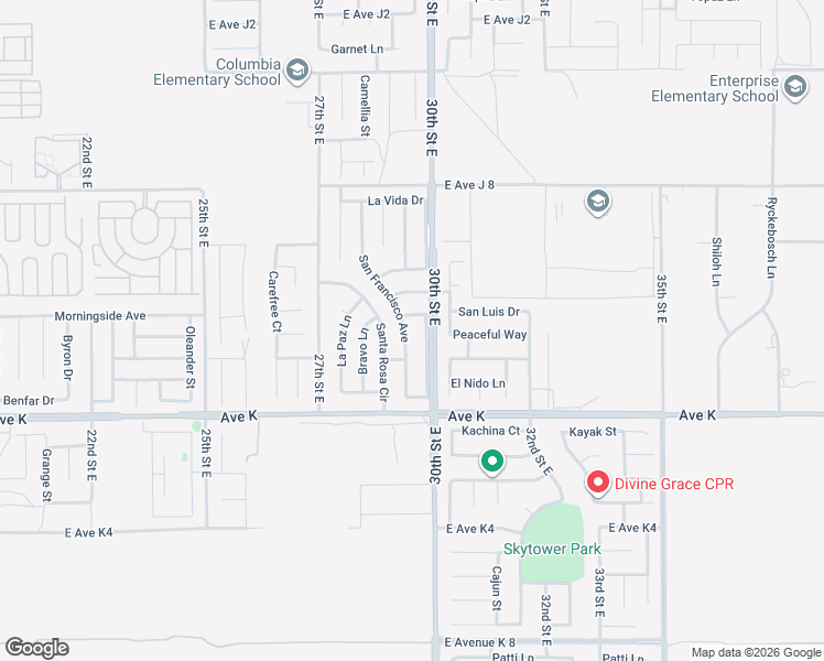 map of restaurants, bars, coffee shops, grocery stores, and more near 43730 San Francisco Avenue in Lancaster