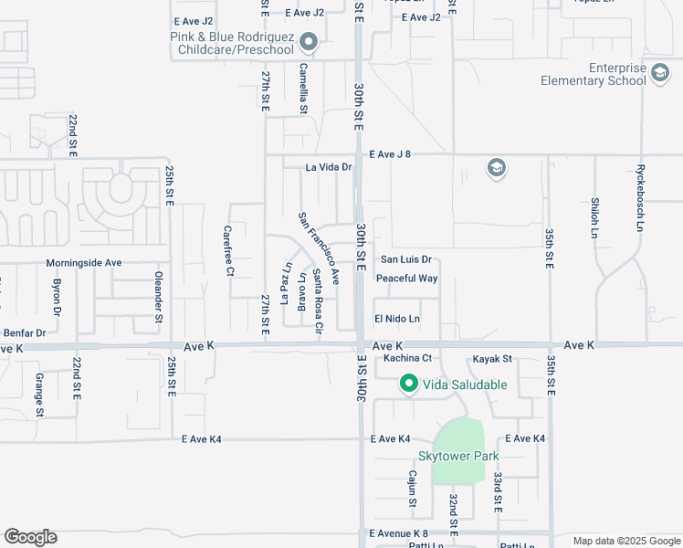 map of restaurants, bars, coffee shops, grocery stores, and more near 43730 San Francisco Avenue in Lancaster