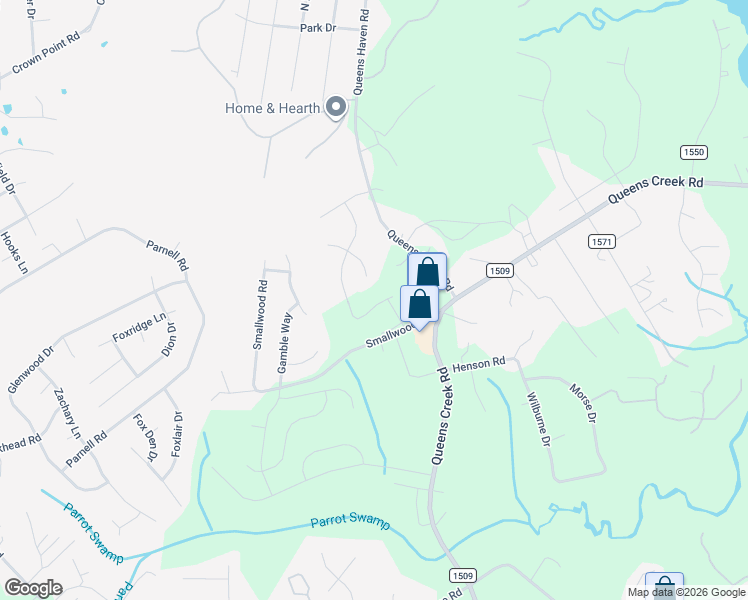 map of restaurants, bars, coffee shops, grocery stores, and more near 111 Queens Haven Road in Hubert