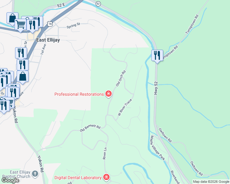 map of restaurants, bars, coffee shops, grocery stores, and more near 241 Old Orchard Road in Ellijay