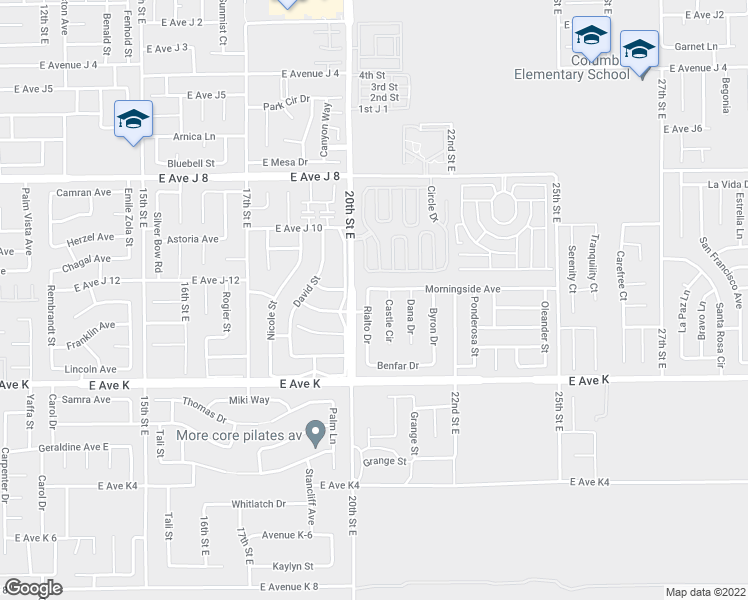 map of restaurants, bars, coffee shops, grocery stores, and more near 43742 Rialto Drive in Lancaster