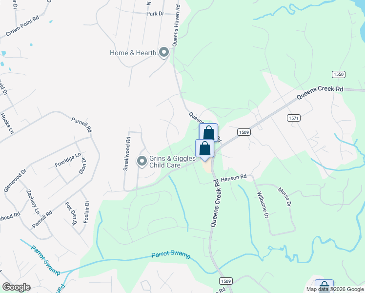 map of restaurants, bars, coffee shops, grocery stores, and more near 111 Queens Haven Road in Hubert