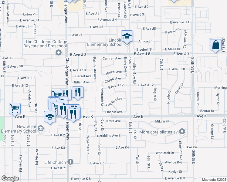 map of restaurants, bars, coffee shops, grocery stores, and more near 1235 Pasteur Drive in Lancaster