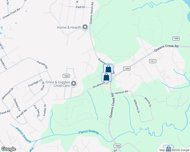 map of restaurants, bars, coffee shops, grocery stores, and more near 111 Queens Haven Road in Hubert