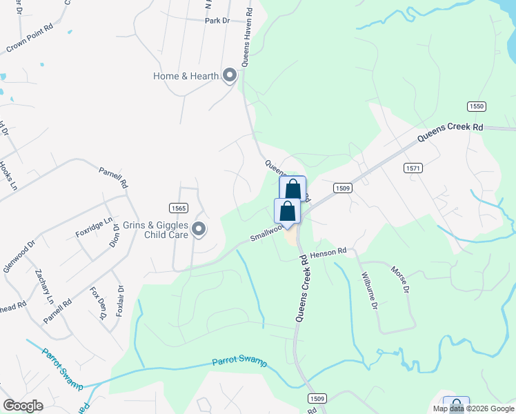 map of restaurants, bars, coffee shops, grocery stores, and more near 111 Queens Haven Road in Hubert