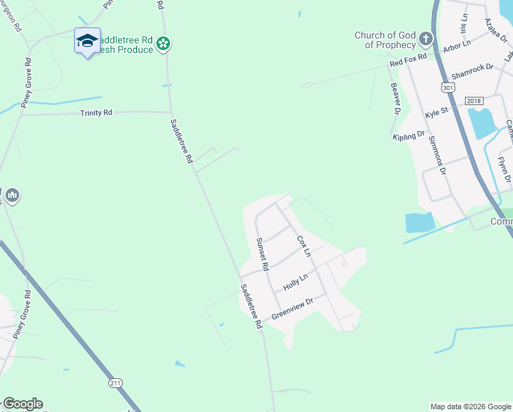 map of restaurants, bars, coffee shops, grocery stores, and more near 373 Sunset Road in Lumberton