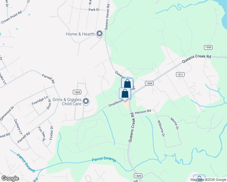 map of restaurants, bars, coffee shops, grocery stores, and more near 111 Queens Haven Road in Hubert