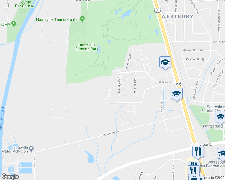 map of restaurants, bars, coffee shops, grocery stores, and more near 4015 Hunters Ridge Drive Southwest in Huntsville