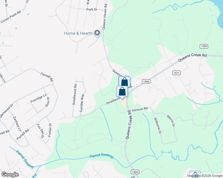 map of restaurants, bars, coffee shops, grocery stores, and more near 111 Queens Haven Road in Hubert