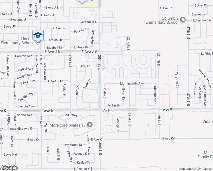 map of restaurants, bars, coffee shops, grocery stores, and more near 43748 Rialto Drive in Lancaster