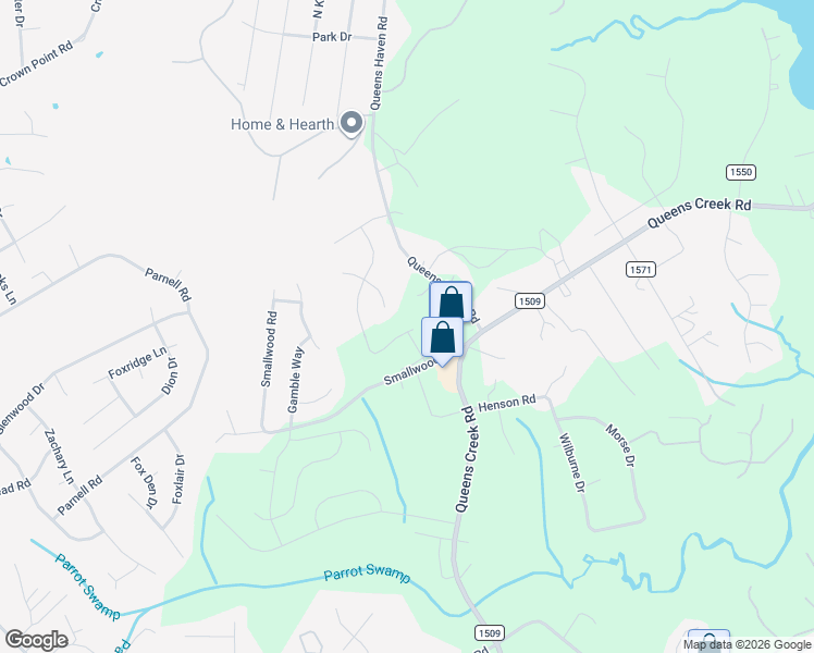 map of restaurants, bars, coffee shops, grocery stores, and more near 111 Queens Haven Road in Hubert