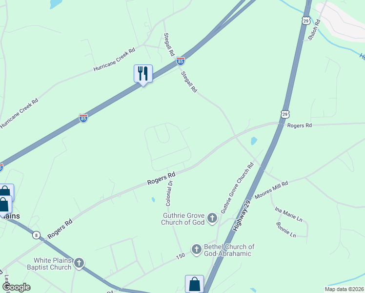 map of restaurants, bars, coffee shops, grocery stores, and more near 302 Fox Hollow Lane in Pelzer