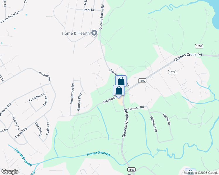 map of restaurants, bars, coffee shops, grocery stores, and more near 111 Queens Haven Road in Hubert